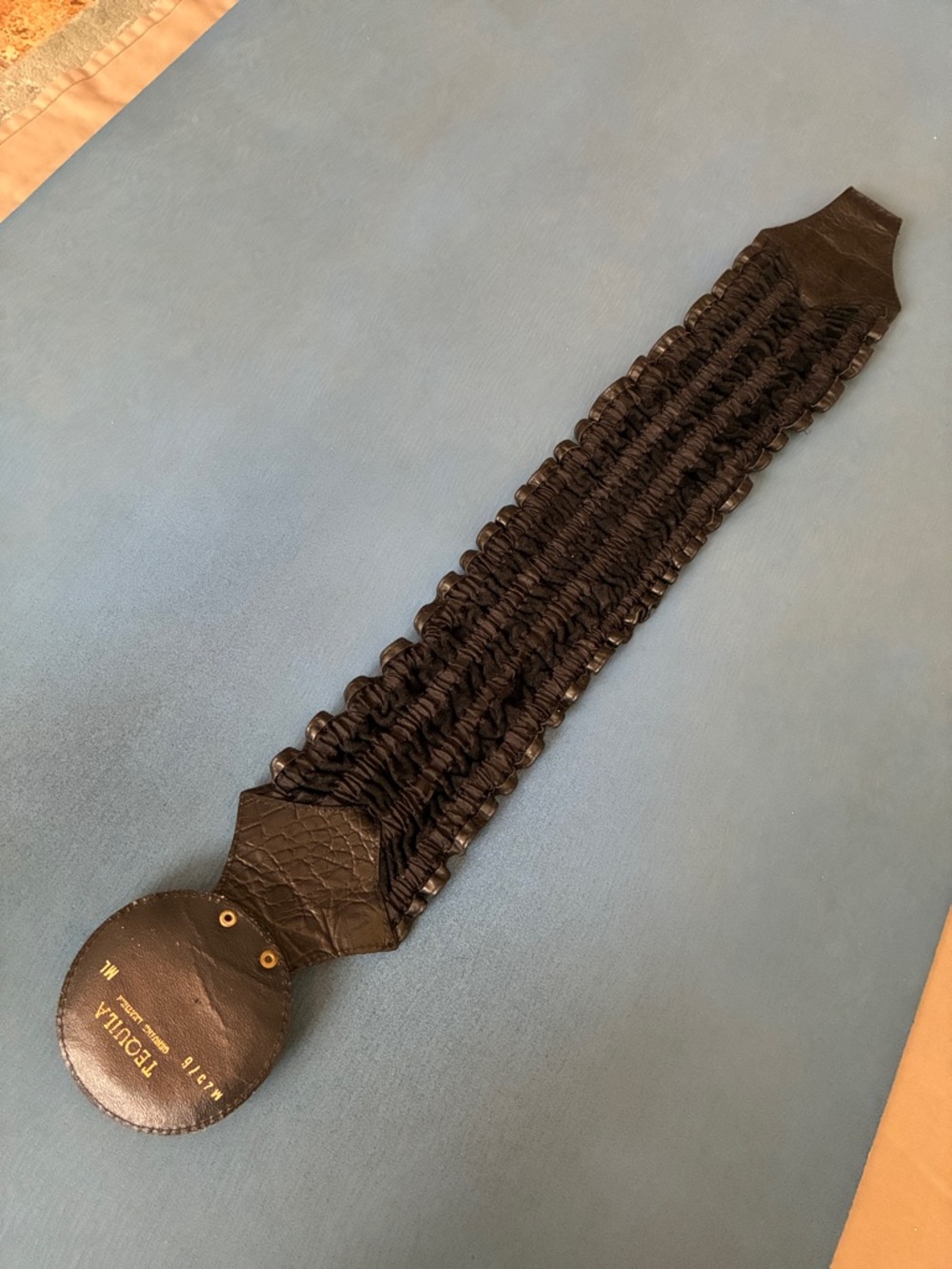🌟 Vintage Black Ruffled Tequila Leather Waist Belt with Ring Detail - Picture 8 of 9